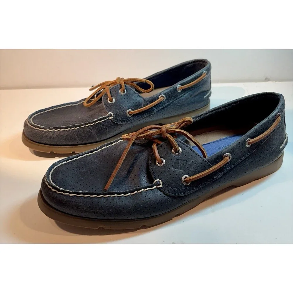 Sperry Leeward 2-Eye Perf Navy Men's Boat Shoes Size 11 Lightly Worn